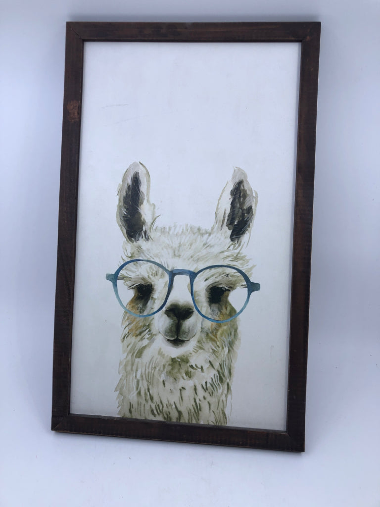 LLAMA IN BLUE GLASSES WALL ART.