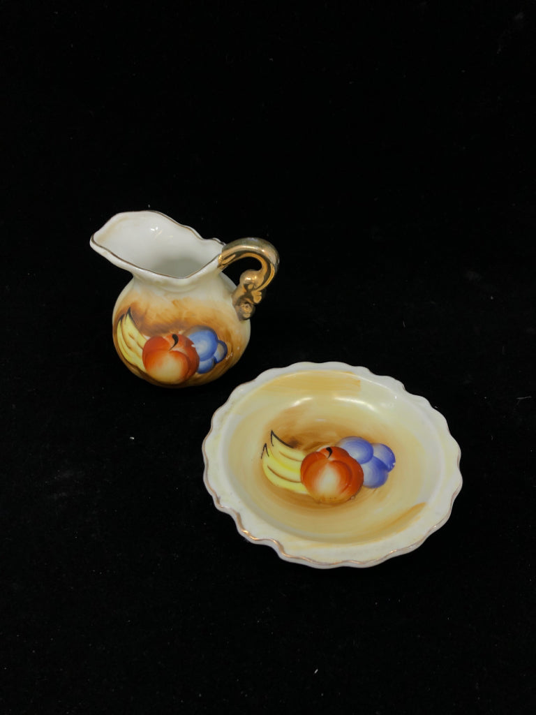 2PC MINI BROWN PAINTED FRUIT PITCHER W/BOWL.