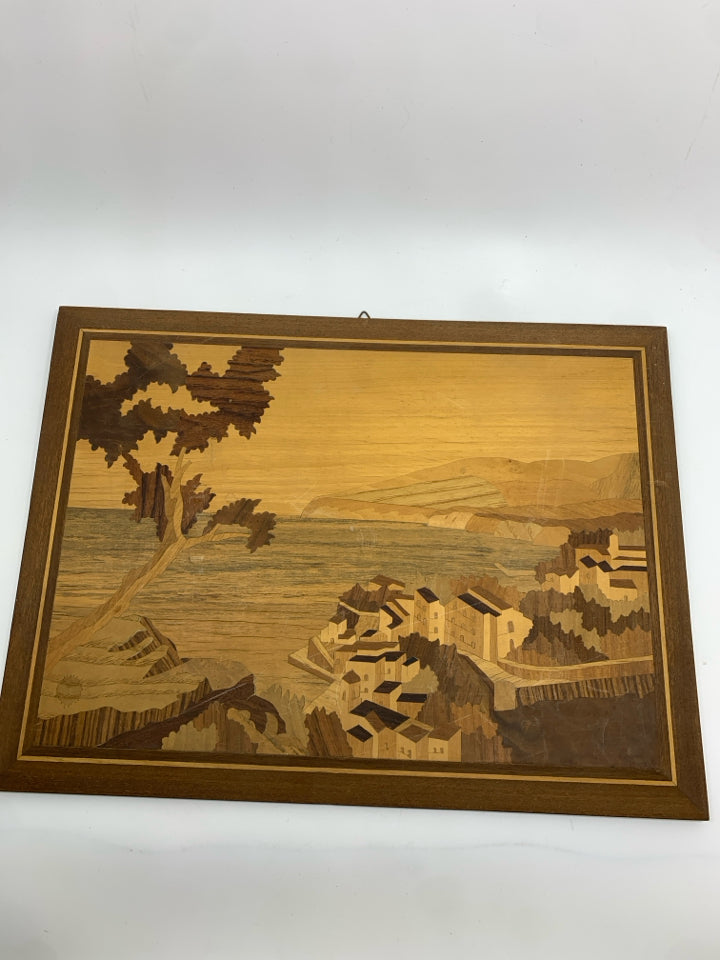 WOOD INLAY ITALY LANDSCAPE WALL-HANGING.
