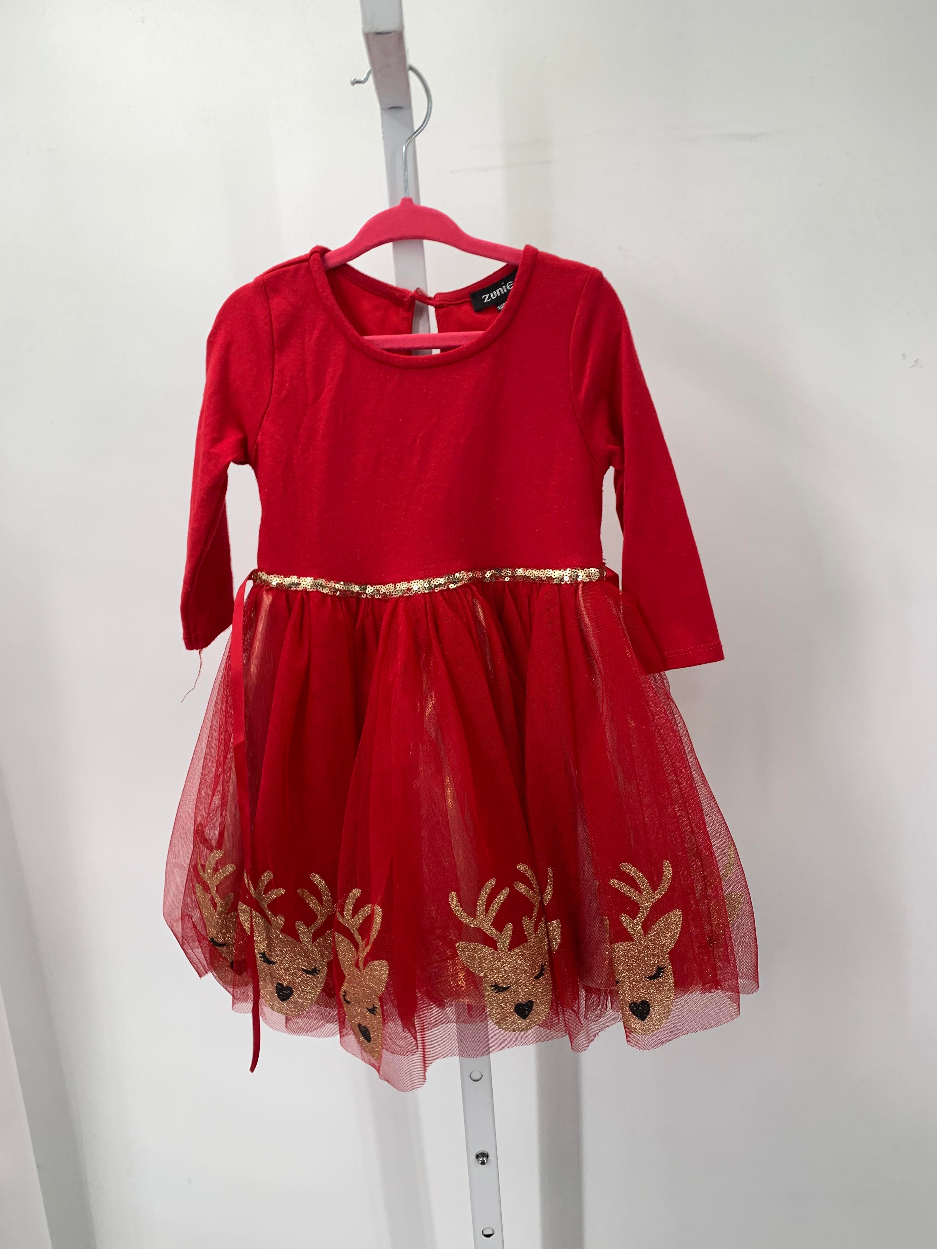 LONG SLV DRESS GOLD GLITTER REINDEER