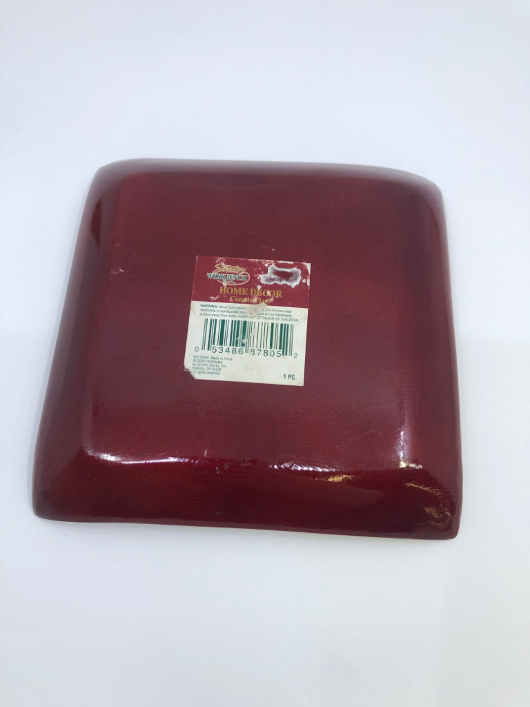 RED SQUARE CANDLE PLATE SANTAS WORKBENCH.