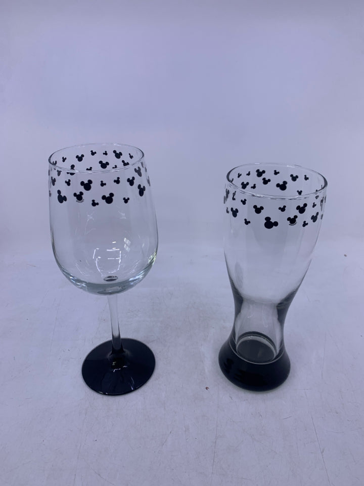 HIS/HERS MICKEY MOUSE THEMED WINE GLASS/BEER GLASS.