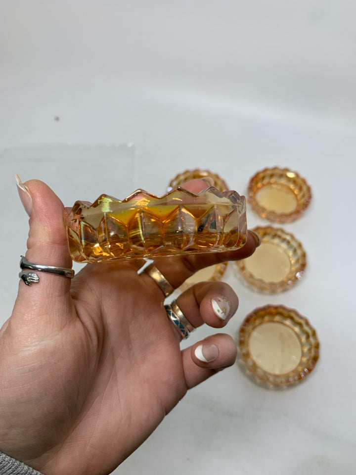 6 VTG PEACH GLASS PERSONAL ASHTRAYS SAWTOOTH EDGE IN BAG.
