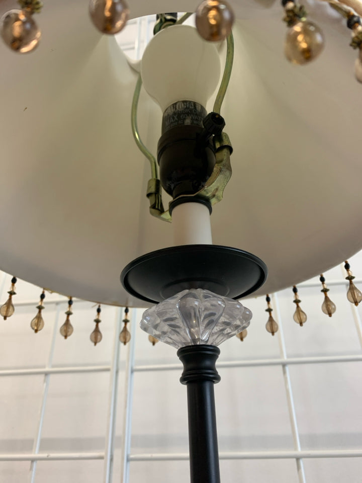 METAL LAMP W/BEADED SHADE.