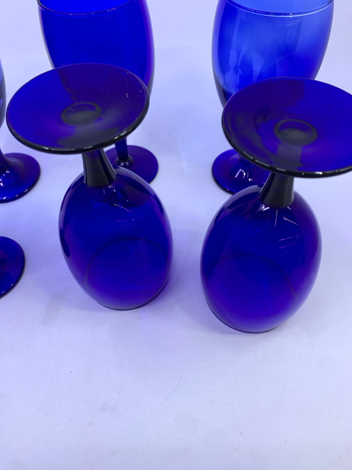 6 COBALT BLUE WINE GOBLETS.
