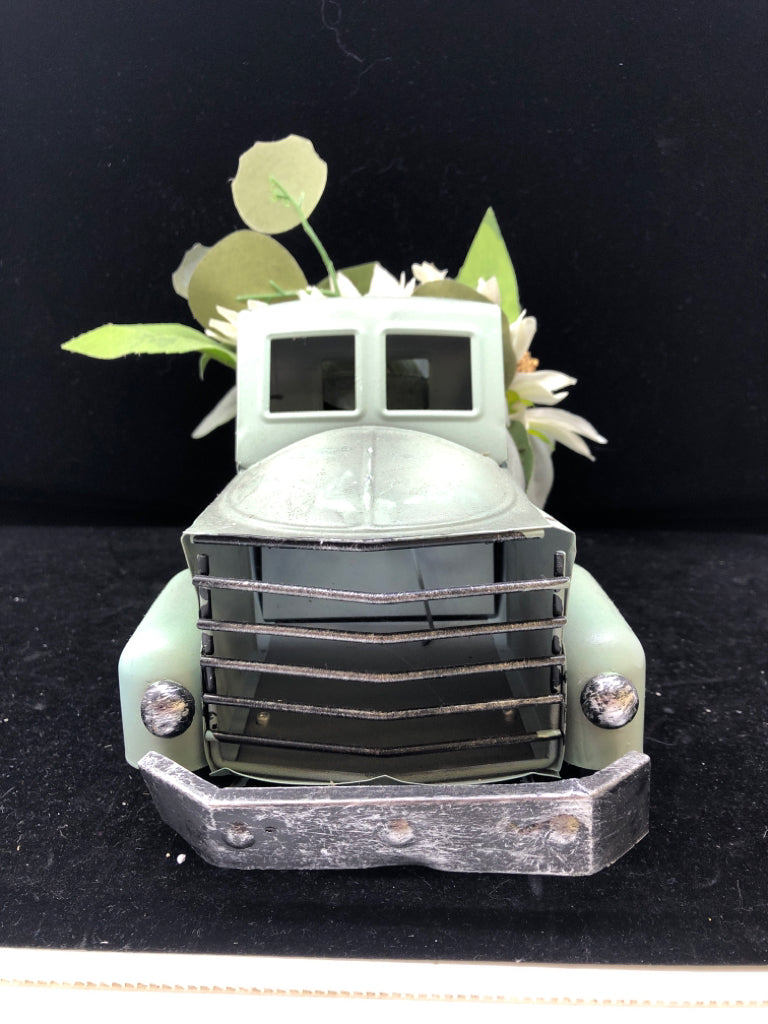 MINT GREEN TRUCK W FAUX SUNFLOWER.