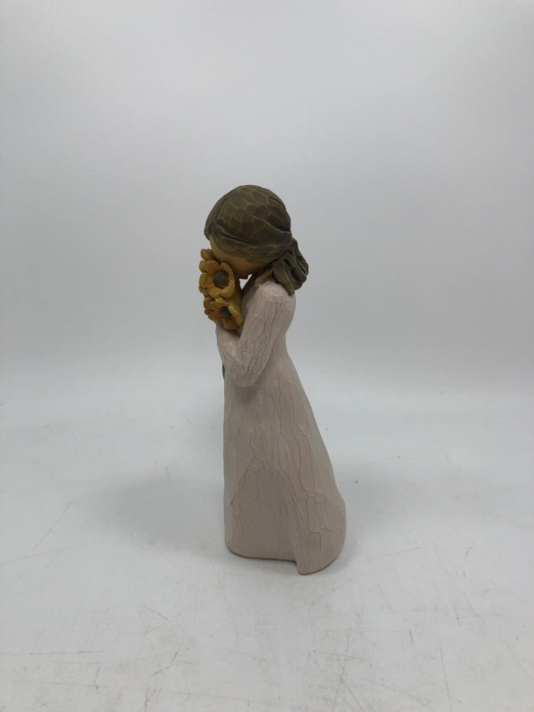 GIRL SMELLING FLOWERS "WARM EMBRACE" FIGURINE.