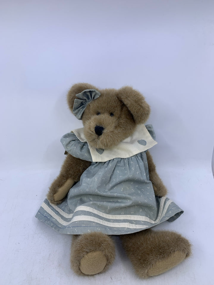 BROWN BEAR W/ BLUE WHITE DRESS BOW ON EAR BOYDS BEARS.