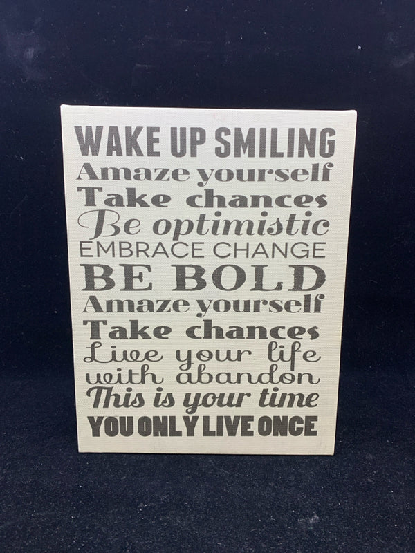 "WAKE UP SMILING" CANVAS WALL ART.