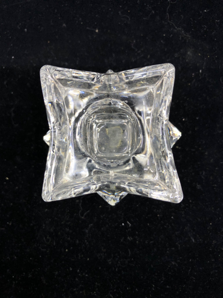 6 TAPERED CRYSTAL CANDLE HOLDERS PINCHED SQUARE.
