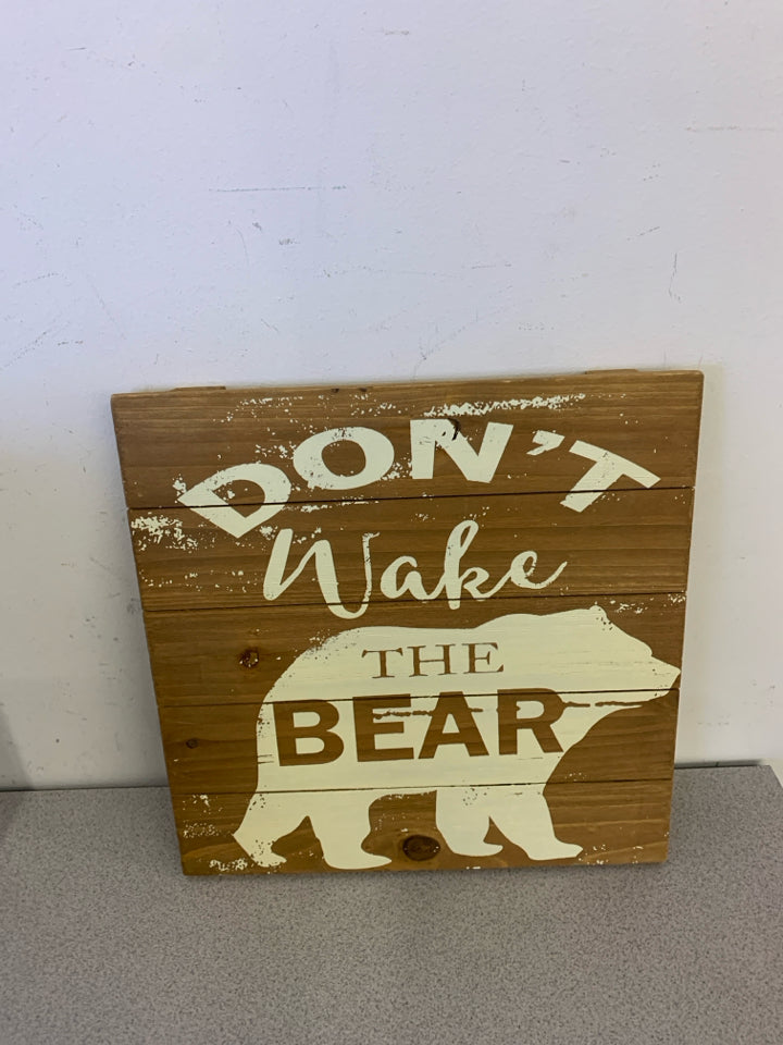 DON'T WAKE THE BEAR WOOD PAINTED WALL ART.