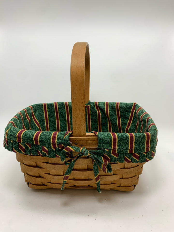 1992 BASKET W/RED & GREEN CLOTH LINER.