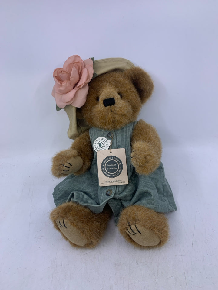 BROWN BEAR W/ BLUE DRESS TAN HAT BOYDS BEAR.