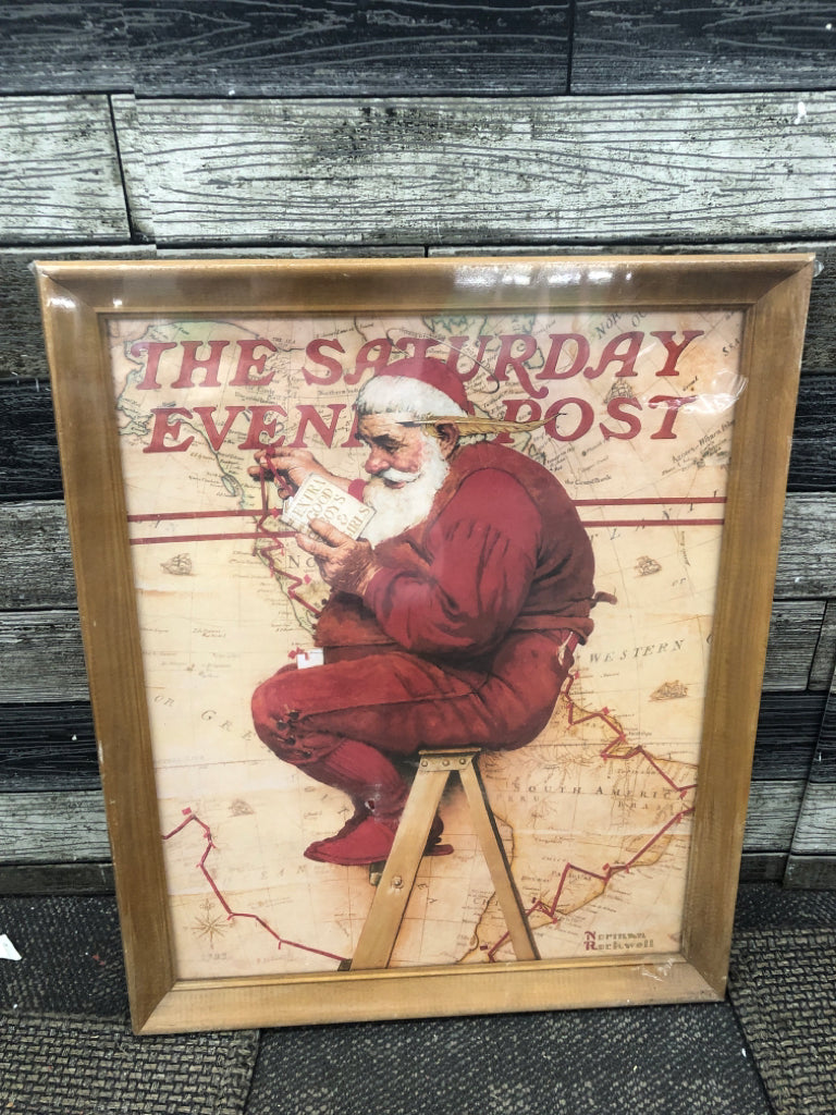 NIP SANTA SATURDAY EVENING POST FRAMED WALL ART.