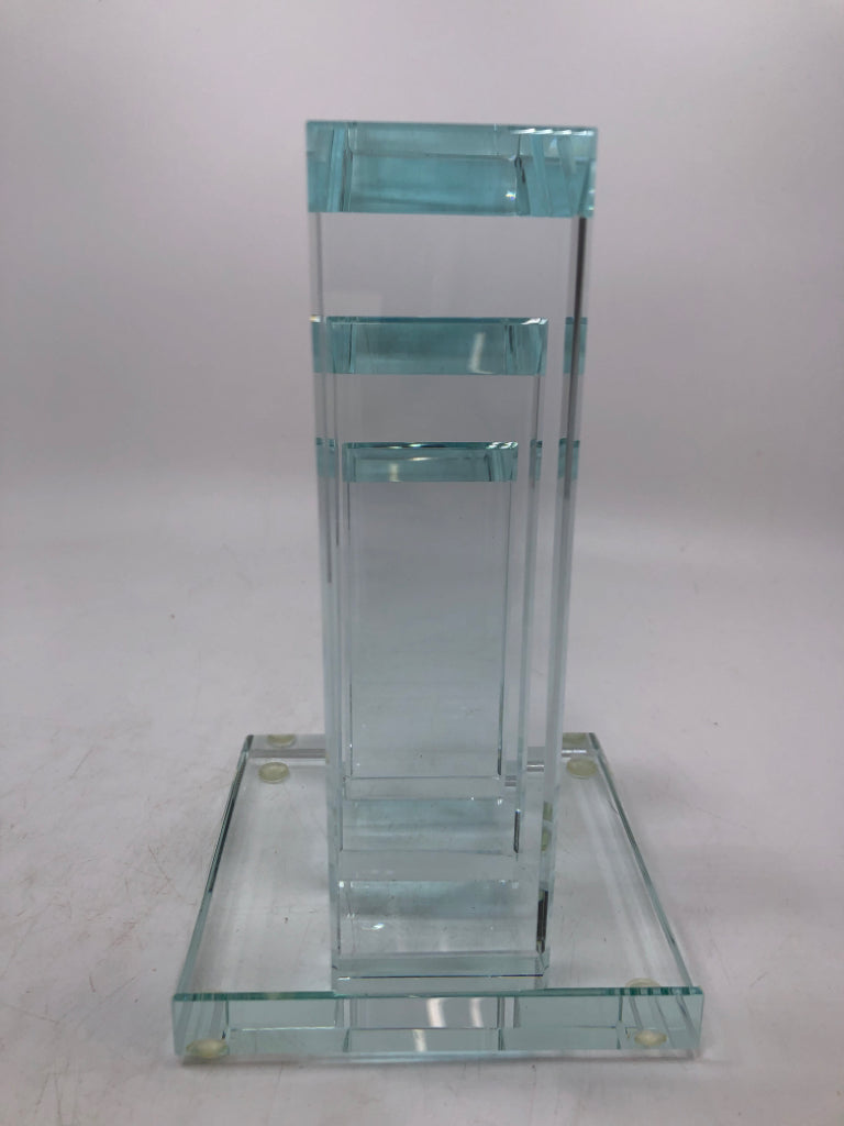 HEAVY CLEAR GLASS/CRYSTAL FILE SORTER SCULPTURE.
