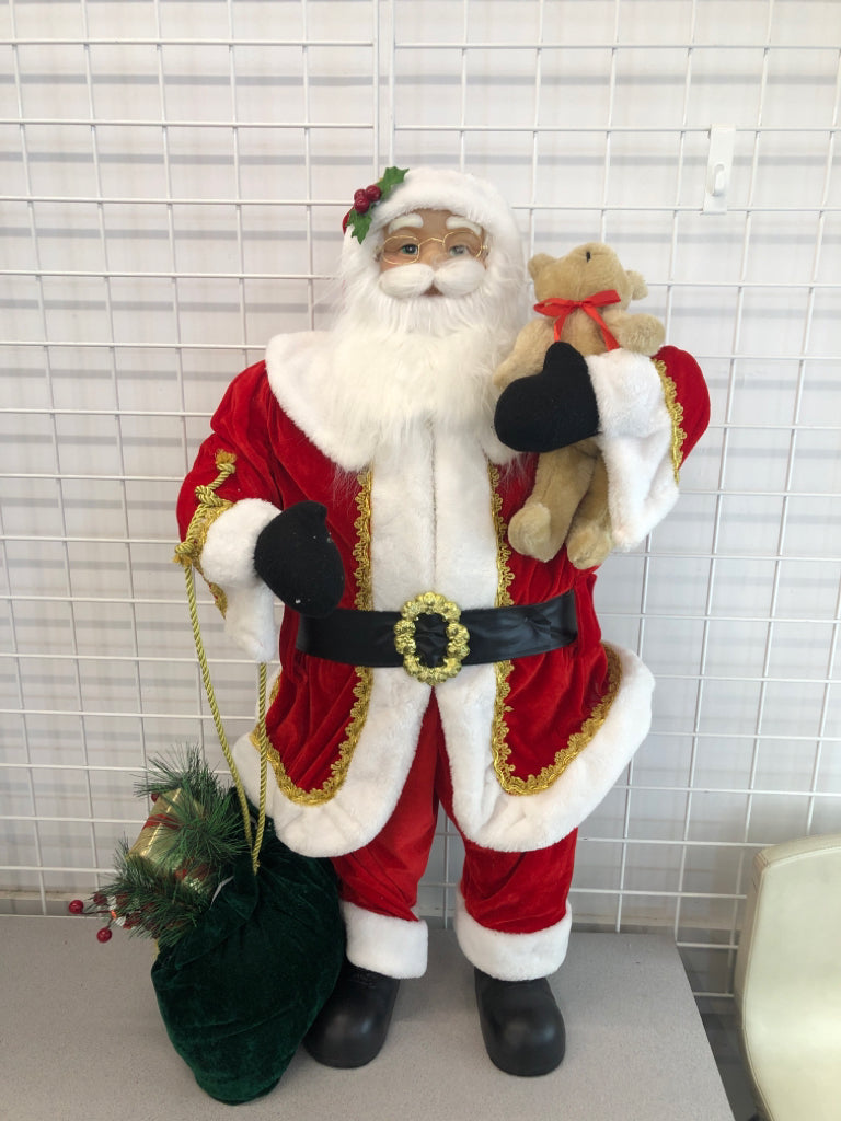 LG SANTA W/TEDDY BEAR AND SACK.