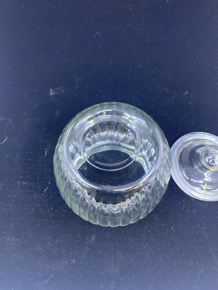 ROUND RIBBED GLASS CANISTER.