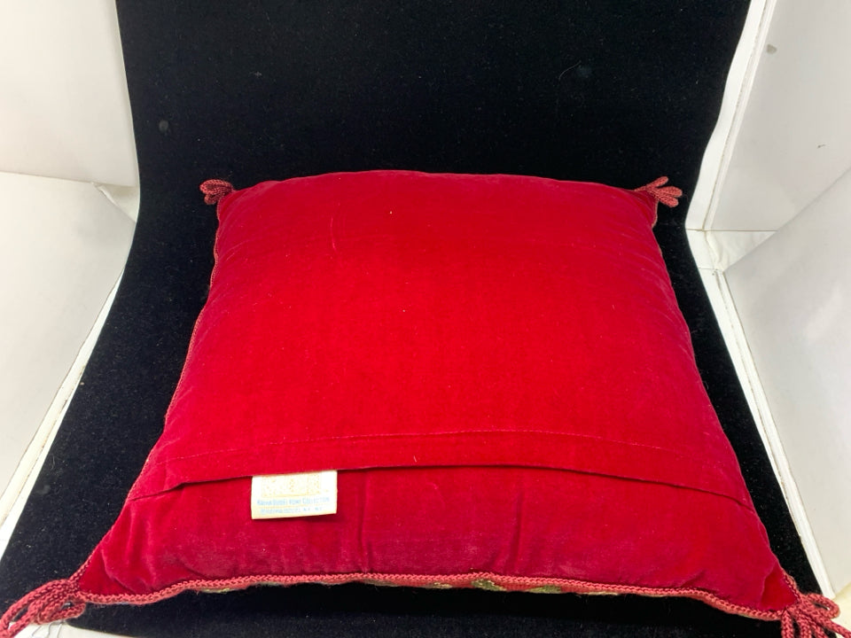 BLUE AND RED SQUARE PATTERN PILLOW.