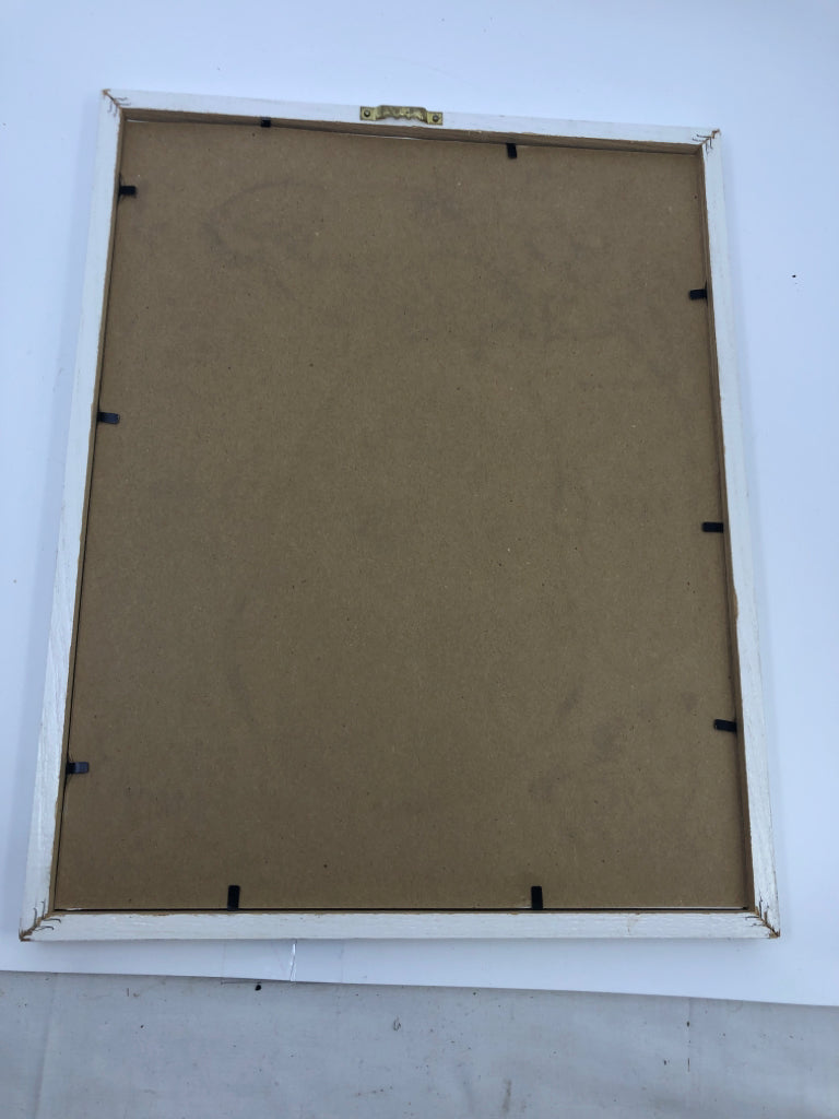 WHITE FRAMED ROSE PAINTING.