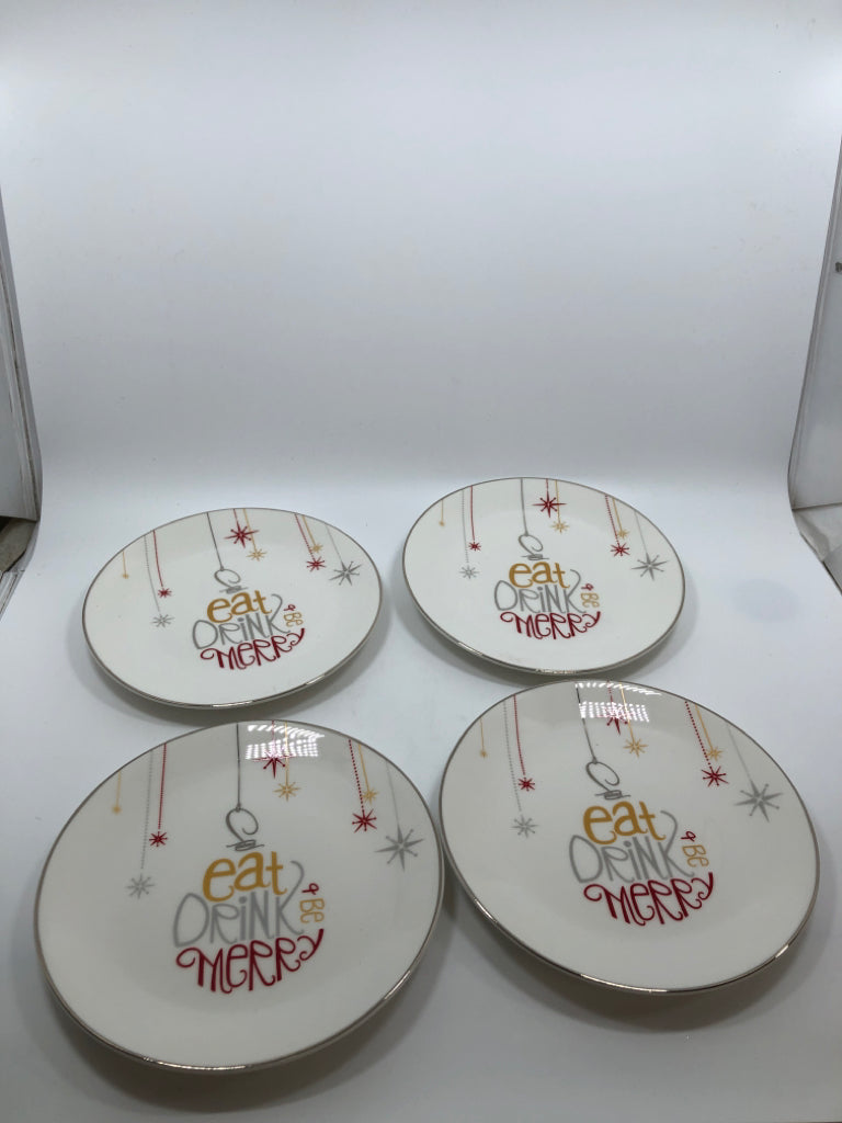 4 LENOX "EAT DRINK BE MERRY" DESSERT PLATES.