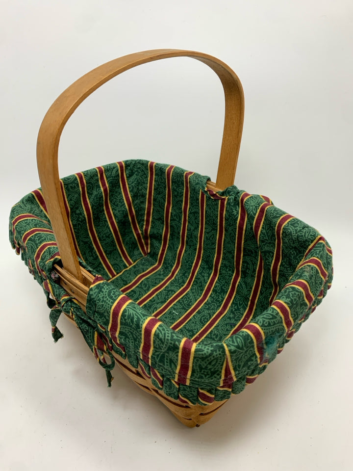 1992 BASKET W/RED & GREEN CLOTH LINER.