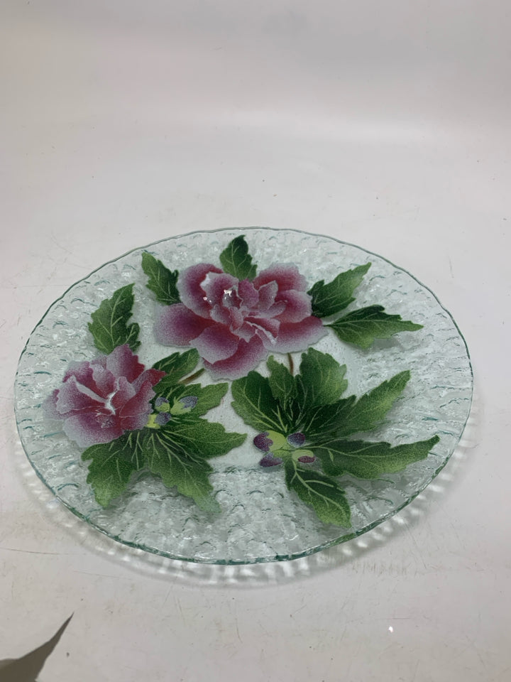 DARK PINK/WHITE FUSED GLASS PLATE.