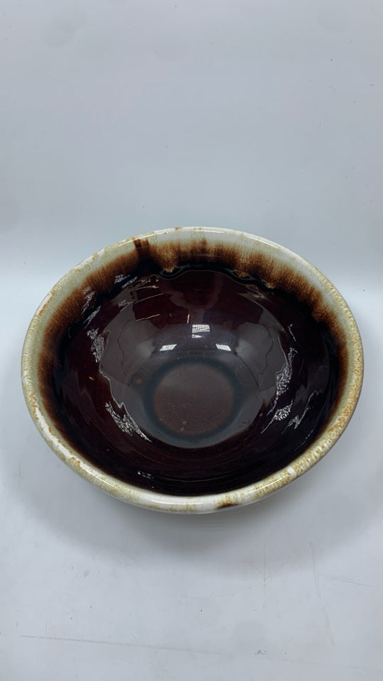 VTG BROWN DRIP GLAZE POTTERY BOWL W/CREAM EDGE.