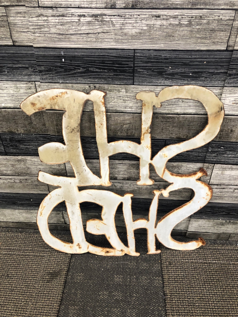 SHE SHED RUSTIC METAL SIGN.