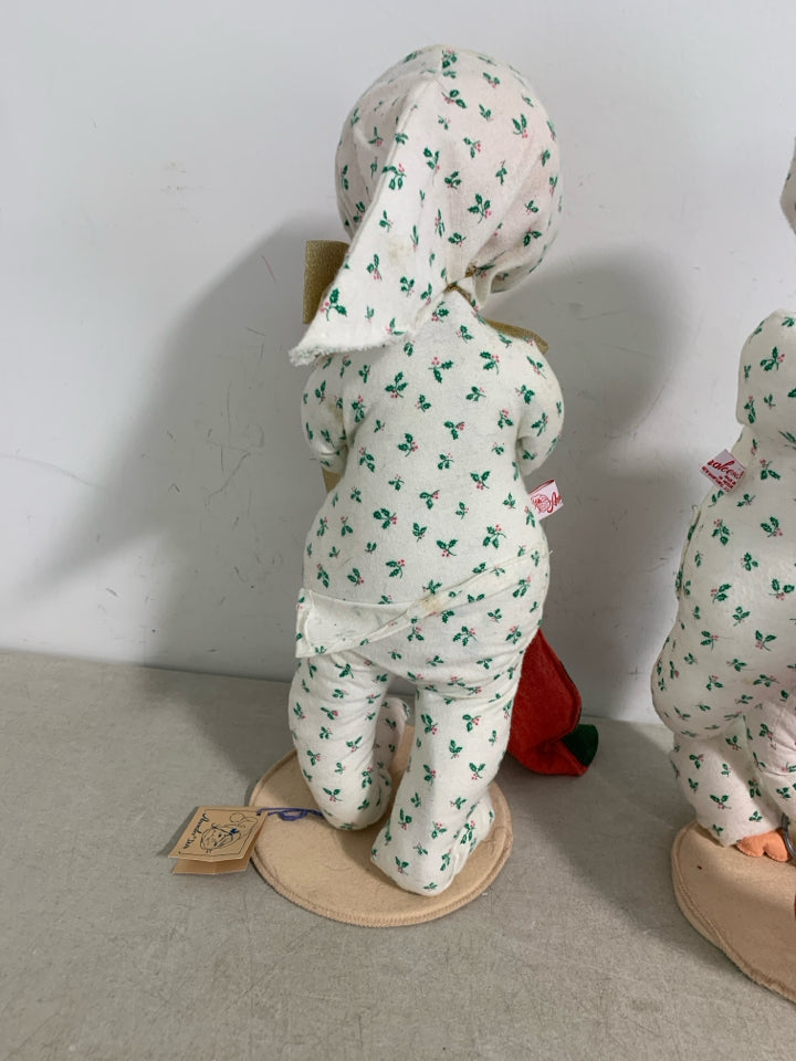 2 VTG LARGE ANNALEE MOBILITEE BOY/GIRL PJ'S STANDING WIRE POSABLE.