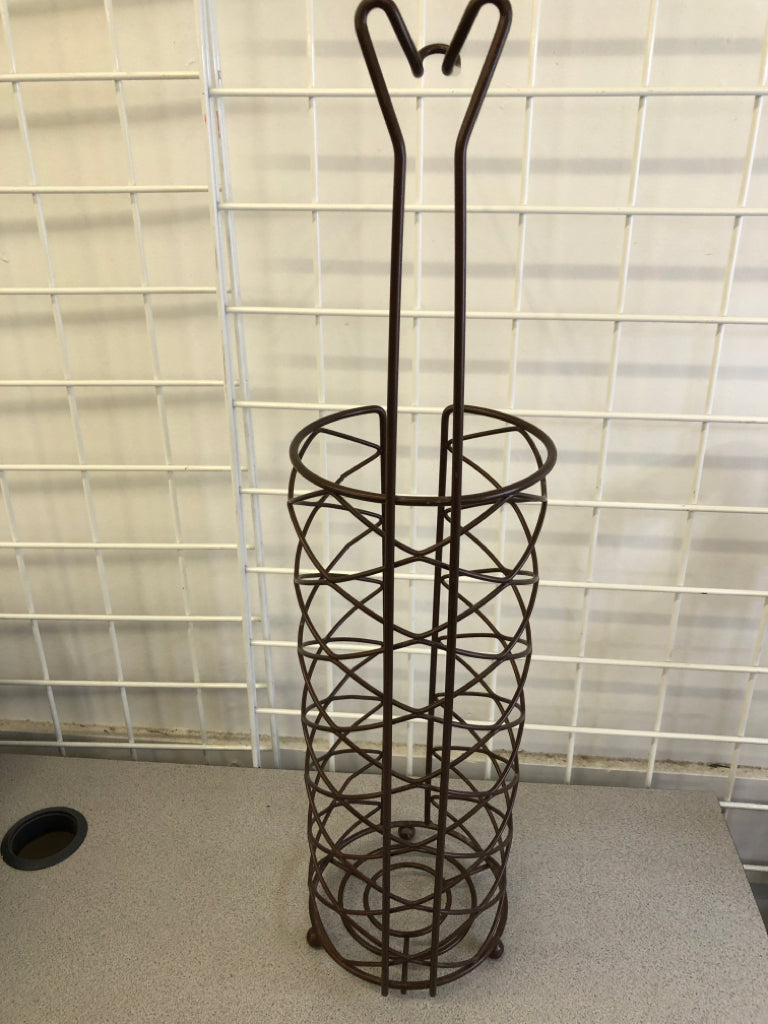 BROWN METAL WIRE TOILET PAPER HOLDER/STORAGE.
