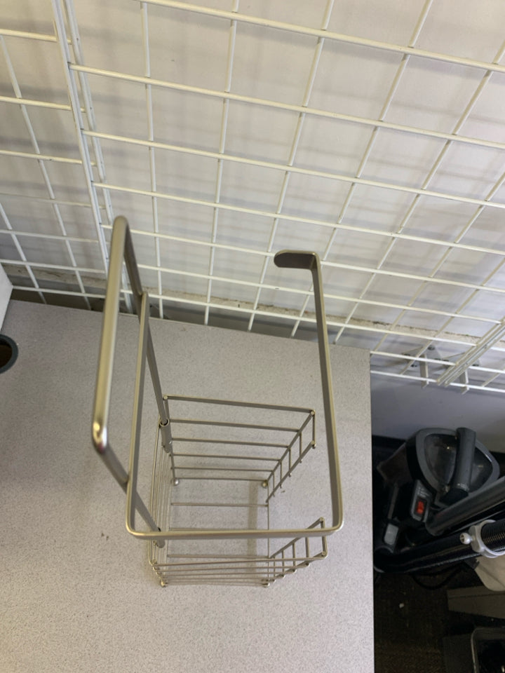 SILVER SQUARE SHAPE METAL TOILET PAPER HOLDER W/ EXTRA STORAGE.
