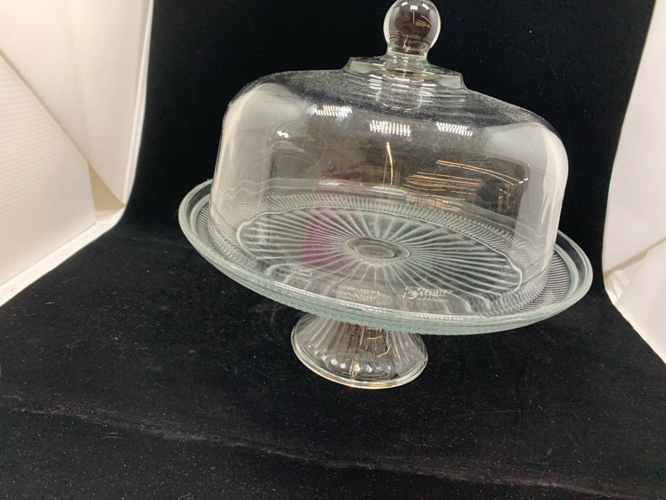 CLEAR GLASS PEDESTAL CAKE PLATE W/DOME.