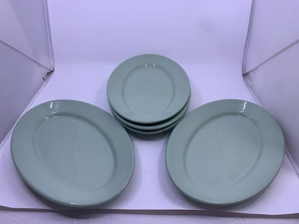 5 VTG OVAL MINT GREEN PLATES EVER-GREEN STERLING.