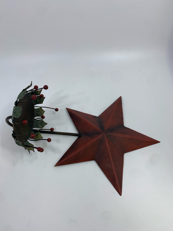PRIMITIVE RED STAR CANDLE HOLDER WALL DECOR.