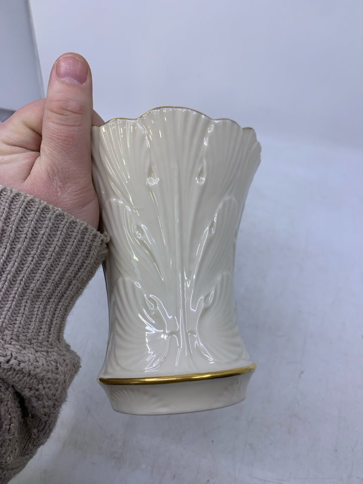 TEXTURED LEAVES W/ FLARED TOP GOLD EDGE.