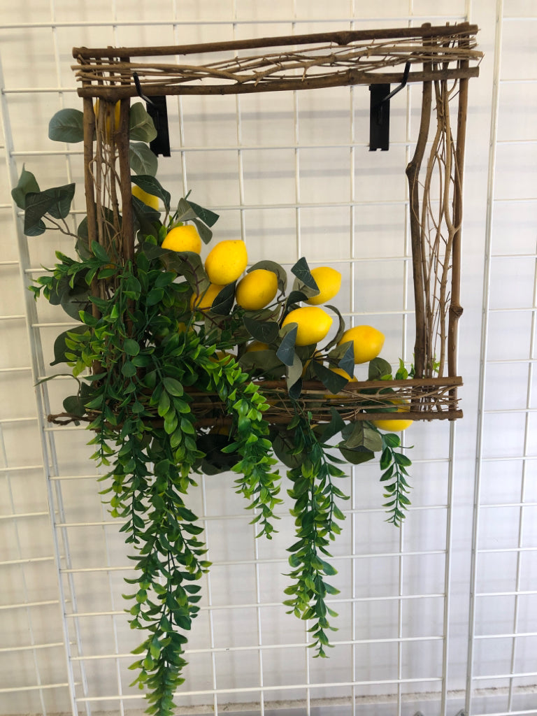 TWIG FRAME WITH PLASTIC LEMON & LEAF DECOR.