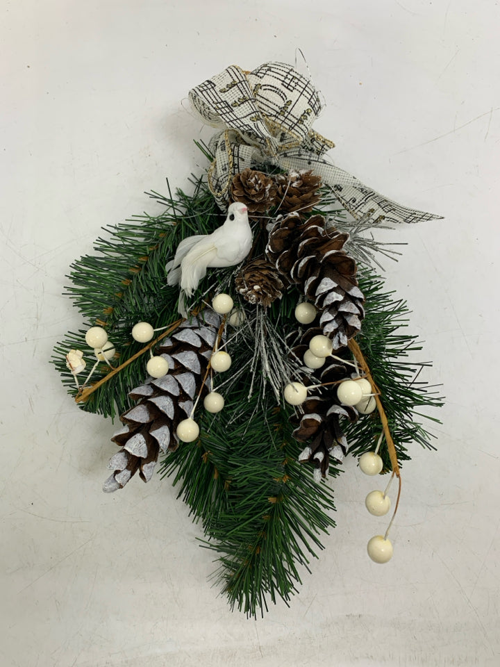 SMALL PINECONE HANGING GREENERY W/ DOVE MUSIC NOT RIBBON.