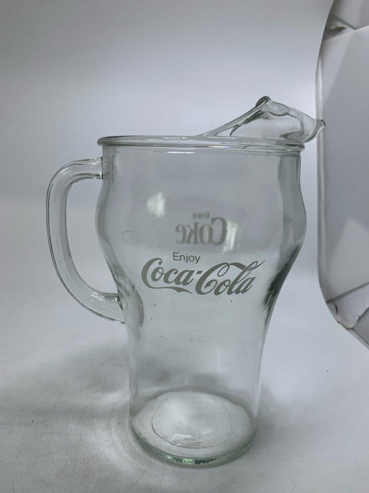 VTG CLEAR GLASS ENJOY COKE LARGE PITCHER.