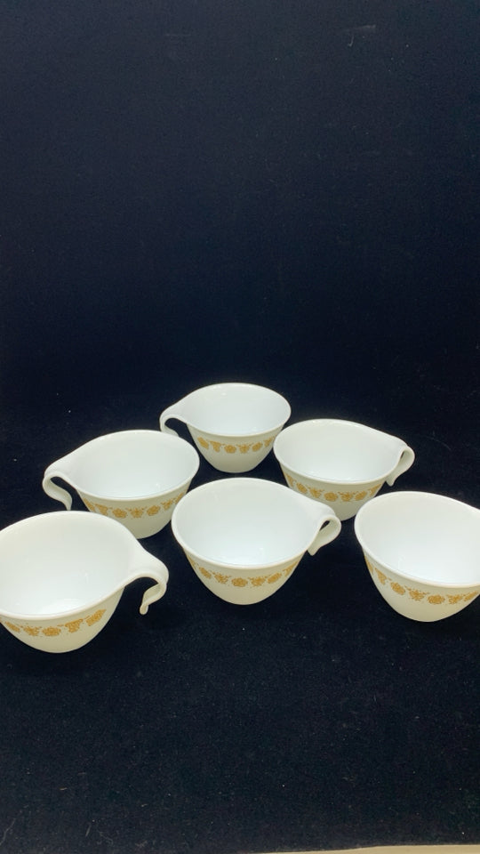 12 PC SVC 6 CORELLE BUTTERFLY GOLD HOOK HANDLE TEACUPS /SAUCERS.