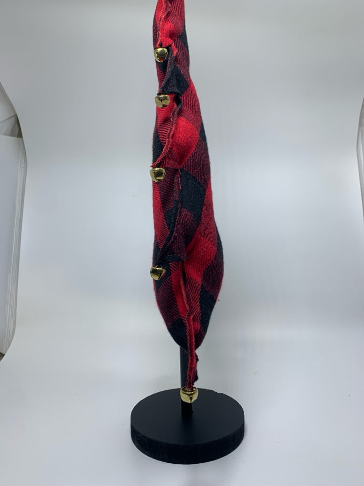 PLUSH RED/BLACK CHECKERED CHRISTMAS TREE W/ BELLS.
