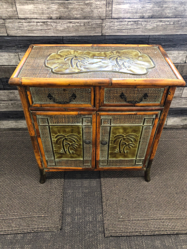 VTG-STYLE RATTAN/BAMBOO PALM TREE CABINET.