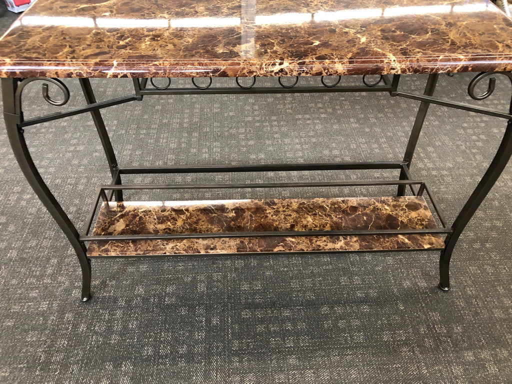 3PC FAUX GRANITE TOP BAR/ISLAND W STORAGE AND 2 STOOLS.
