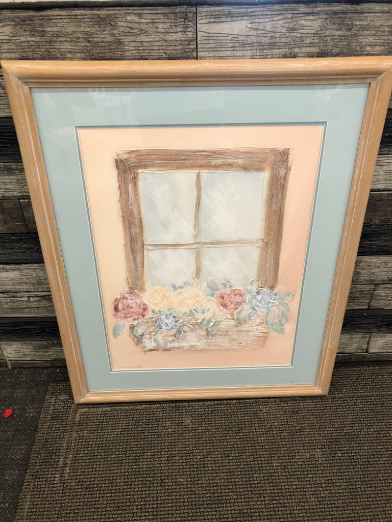 TEXTURES FLORAL WINDOWSILL PAINTING IN CANVAS.