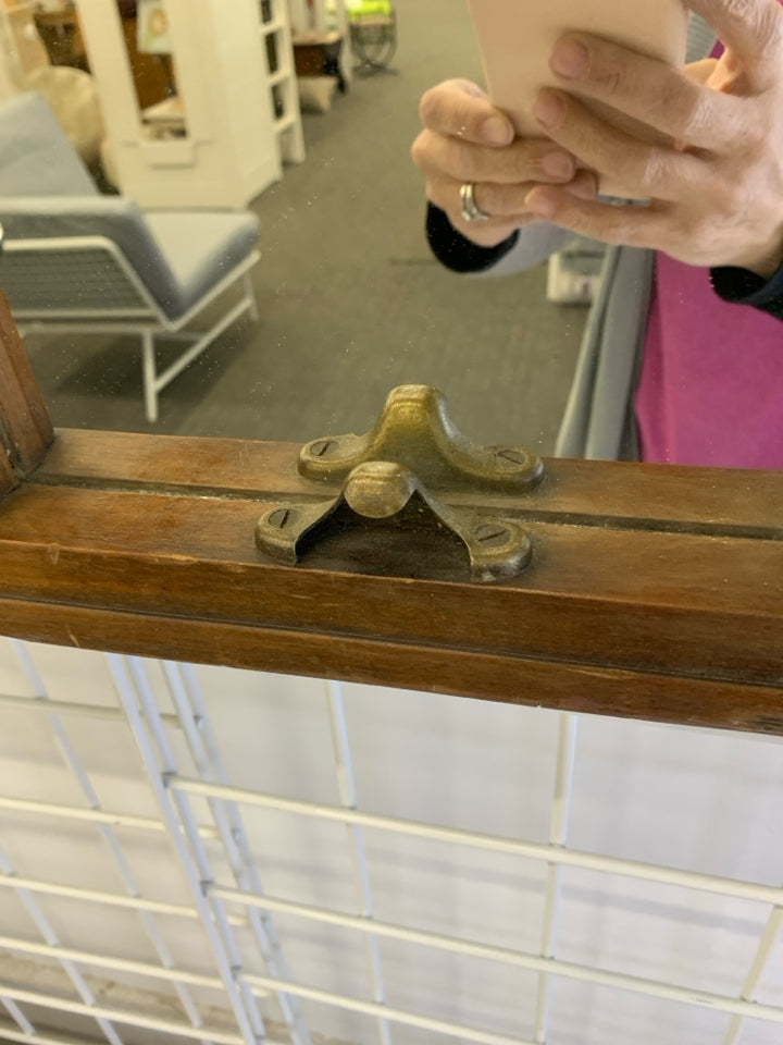 WOODEN MIRROR WINDOW-PANE W/BLUE&GREEN MARBLED GLASS.