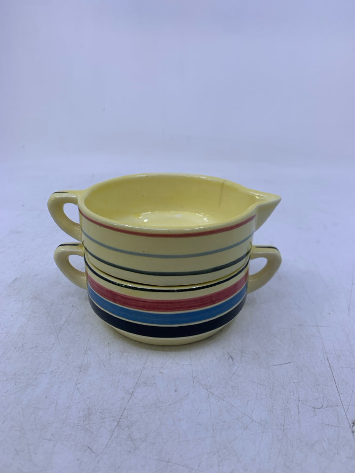 VTG STACKING GERMAN SUGAR/CREAMER W/ COLORFUL STRIPES.