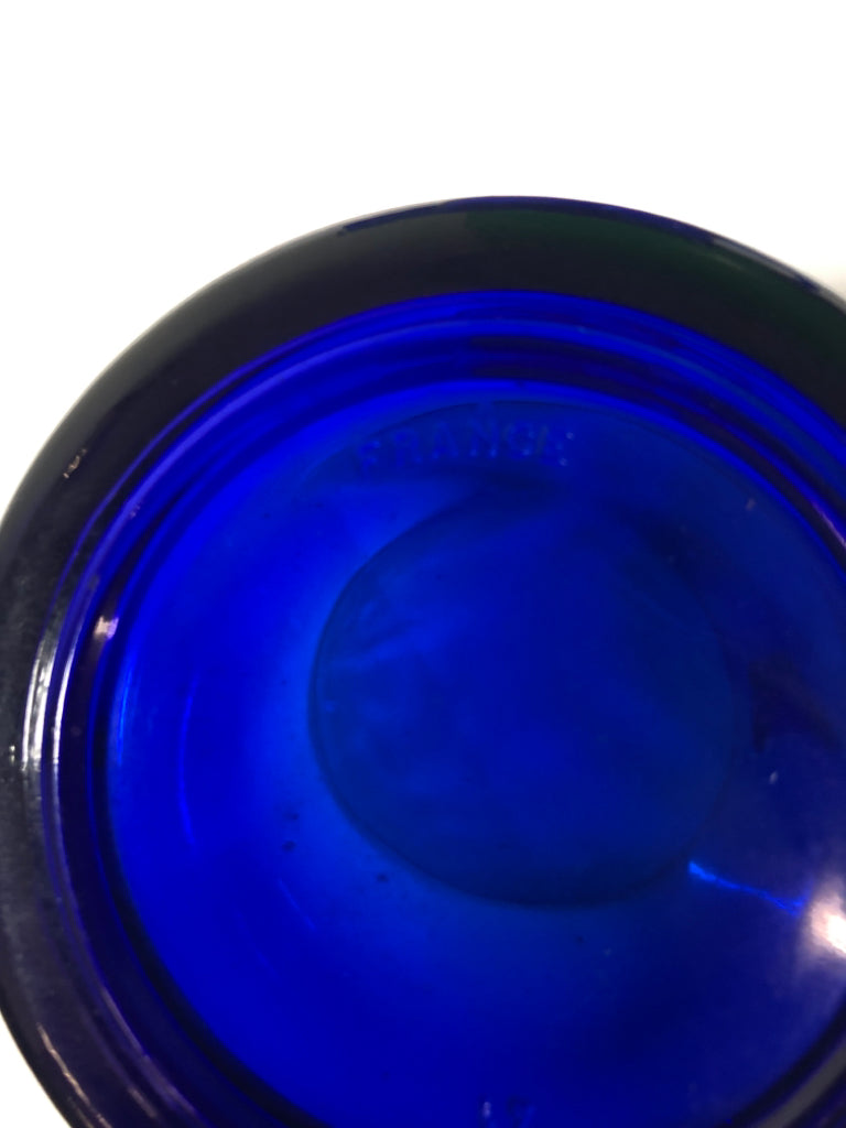 4 COBALT BLUE GLASS MUGS.