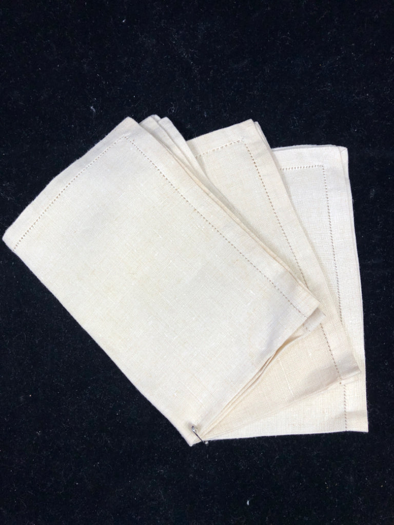 4 CREAM LINEN RECTANGLE NAPKINS.