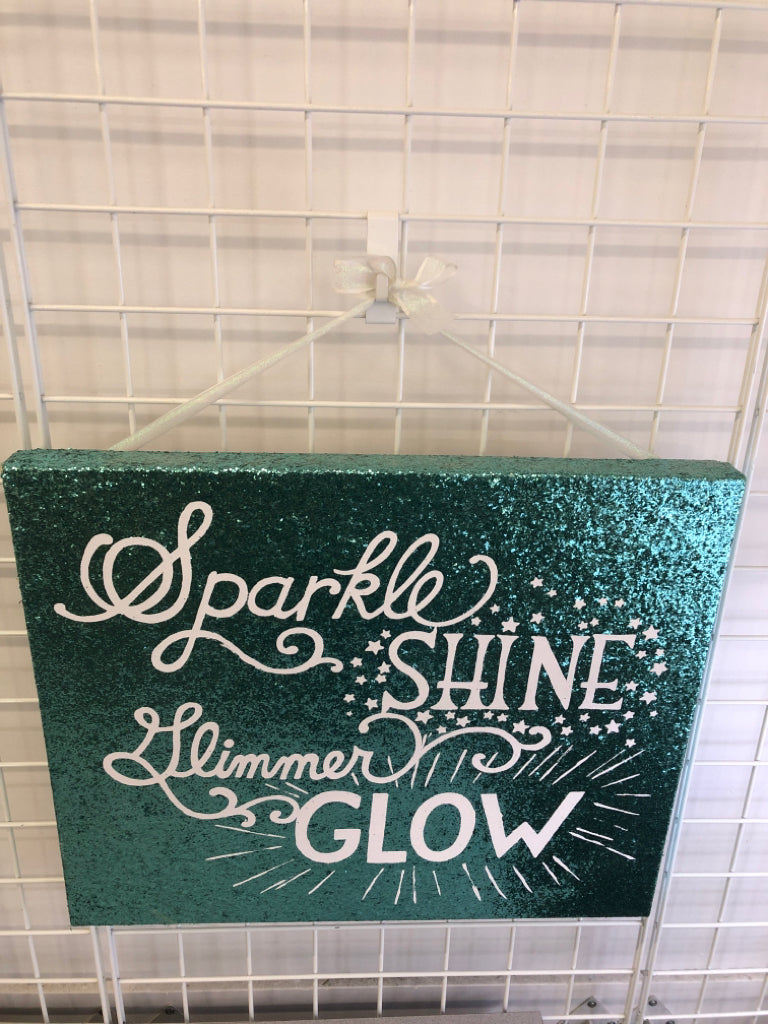TEAL SPARKLE SHINE GLIMMER GLOW WALL ART W/RIBBON.