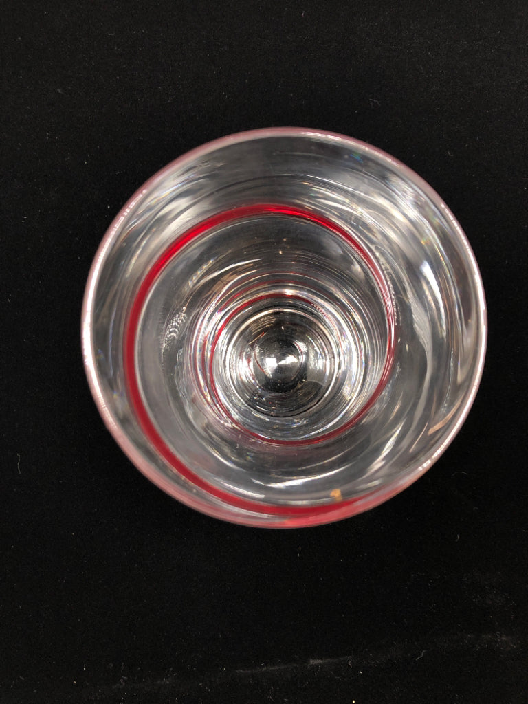 2 RED SWIRL GLASSES.