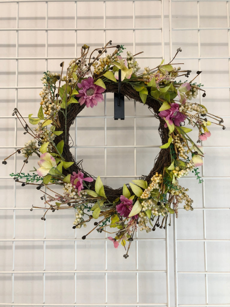 YELLOW & PURPLE TWIG WREATH.